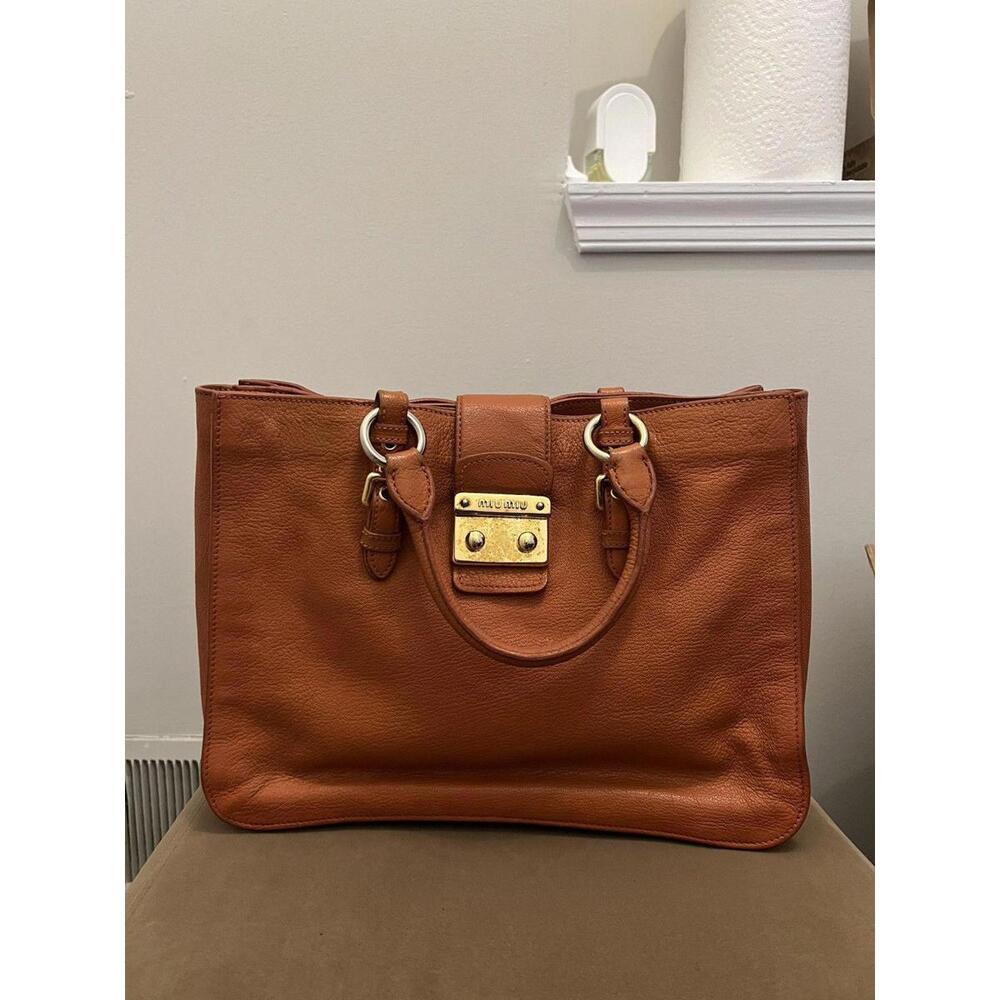Miu Miu Orange Leather Large Madras Tote